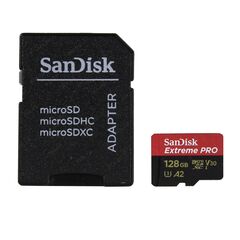 Карта памяти 128Gb SanDisk Extreme Pro microSDXC Class 10 UHS-I U3 V30 A2, Версия: Extreme Pro, Объём памяти: 128 Гб, Производитель: SanDisk, Комплектация: карта + SD адаптер