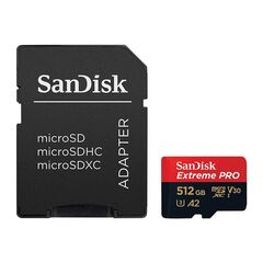 Карта памяти 512Gb SanDisk Extreme Pro microSDXC Class 10 UHS-I U3 V30 A2, Версия: Extreme Pro, Объём памяти: 512 Гб, Производитель: SanDisk, Комплектация: карта + SD адаптер