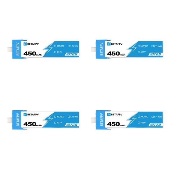 Аккумуляторы BETAFPV 1S 450mAh 30C LiHV (BT2.0, 4 шт.), изображение 2
