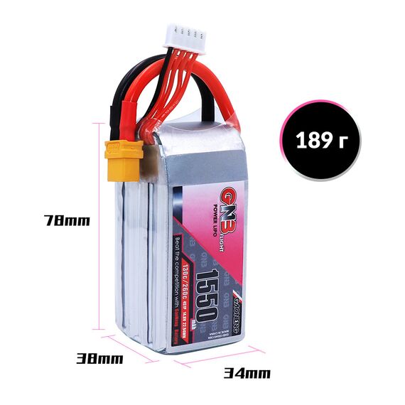 Аккумулятор GNB 1550мАч 4S 130C LiPo (XT60), изображение 3