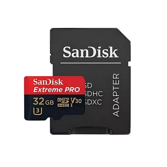 Карта памяти 32Gb SanDisk Extreme PRO microSDHC Class 10 UHS-I U3 V30 + SD адаптер, Версия: Extreme Pro, Объём памяти: 32 Гб, Производитель: SanDisk, Комплектация: карта + SD адаптер