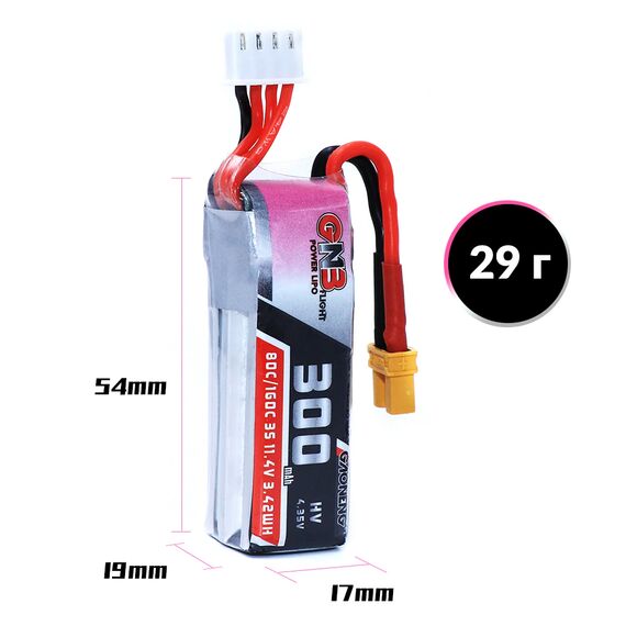 Аккумулятор GNB 300мАч 3S 80C LiHV (XT30), изображение 4