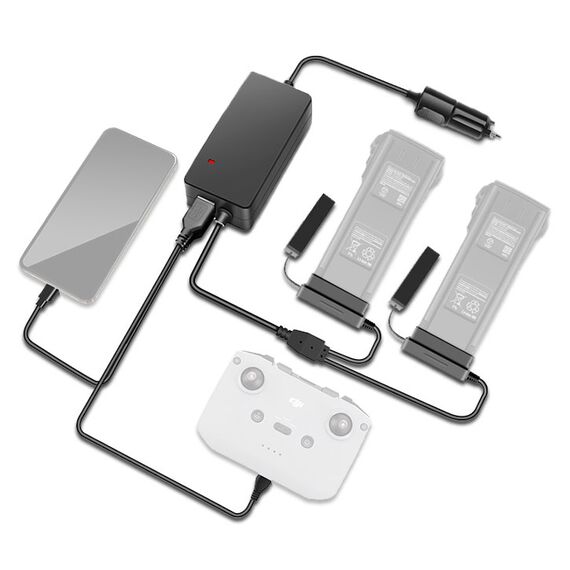 Автомобильное зарядное устройство для 2 аккумуляторов и пульта DJI Mavic 3 повышенной мощности (2 USB) (YX)