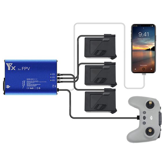 Зарядное устройство для 3 аккумуляторов и пульта DJI FPV (YX)