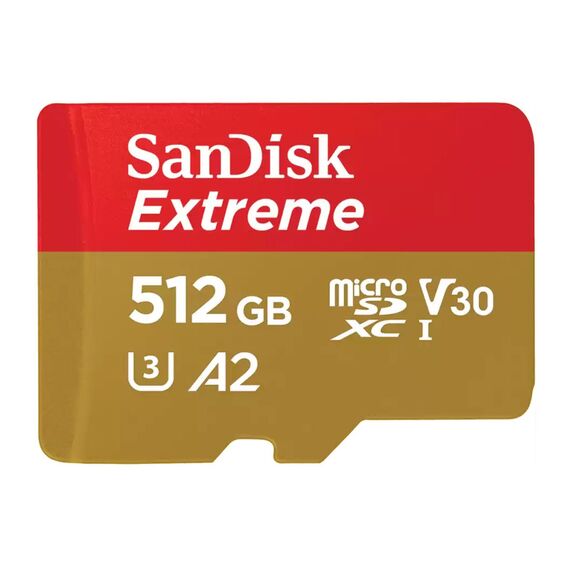 Карта памяти 512Gb SanDisk Extreme microSDXC Class 10 UHS-I U3 V30, Версия: Extreme, Объём памяти: 512 Гб, Производитель: SanDisk, Комплектация: только карта