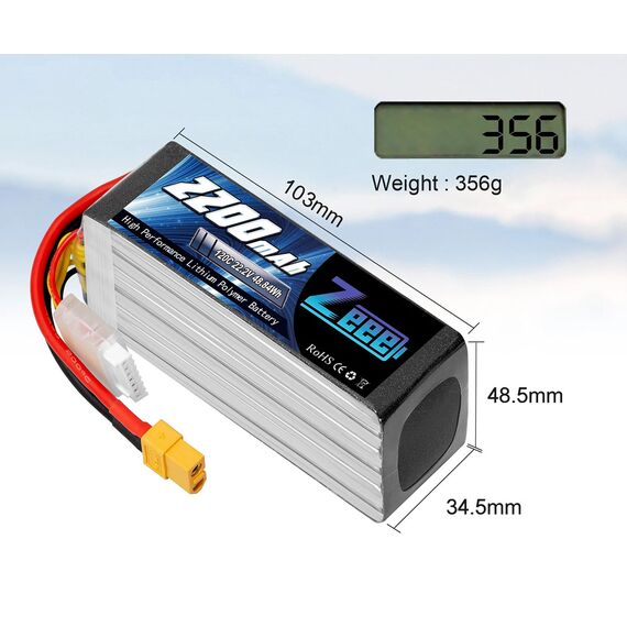 Аккумулятор Zeee 2200мАч 6S 120C LiPo (XT60), изображение 4