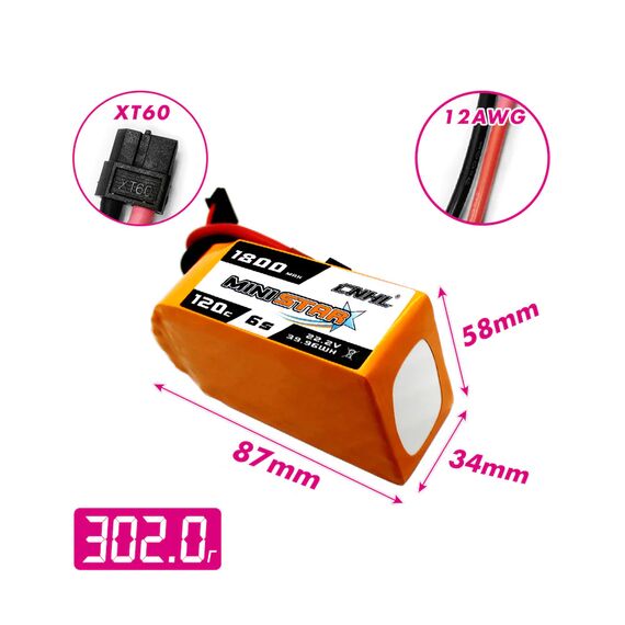 Аккумулятор CNHL Ministar 1800мАч 6S 120C LiPo (XT60), изображение 2