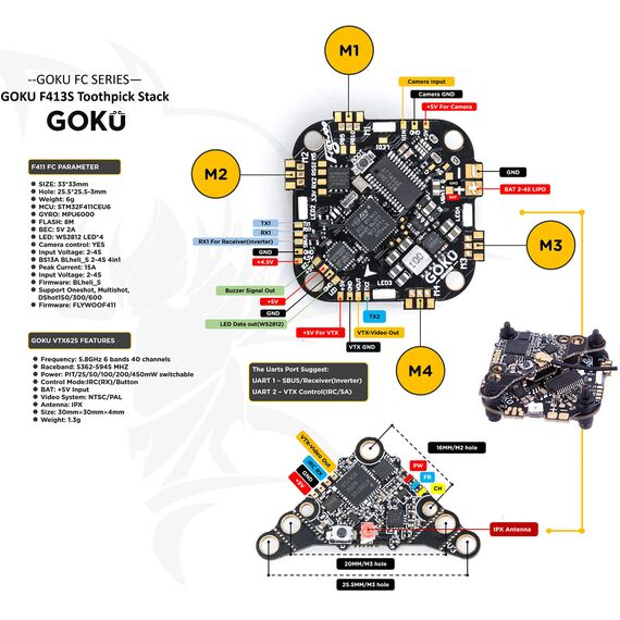 Полетный контроллер Flywoo GOKU GN413 13A AIO V2.1, изображение 4