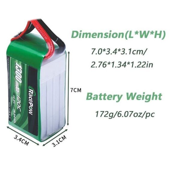 Аккумулятор RacePow 4S 1300mAh 120C LiPo (XT60), изображение 3