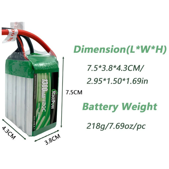 Аккумулятор RacePow 6S 1300mAh 120C LiPo (XT60), изображение 2