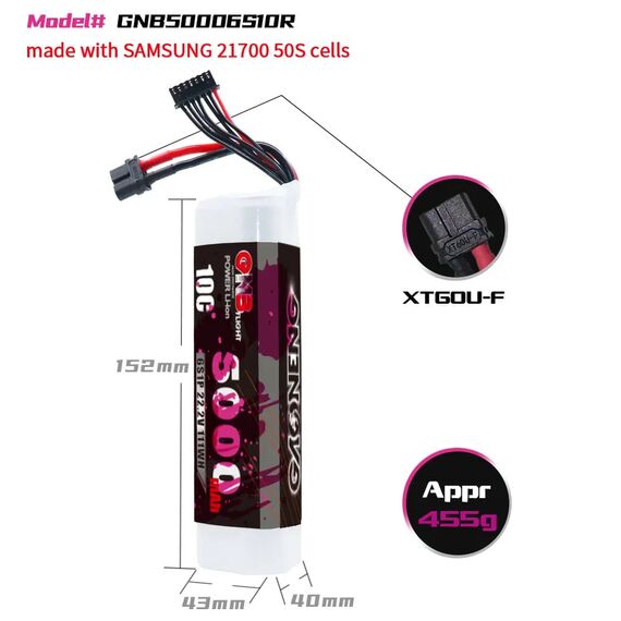 Аккумулятор GNB 6S 5000mAh 10C Li-ion (21700 50S, XT60), изображение 5