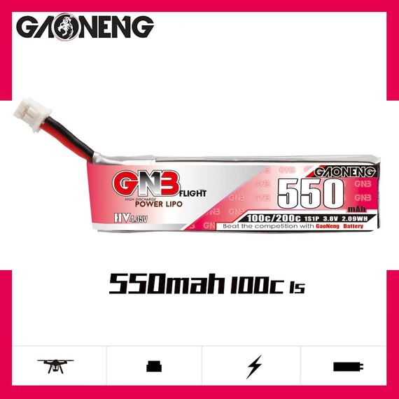 Аккумулятор GNB 1S 550mAh 100C LiHV (Cabled, PH2.0)