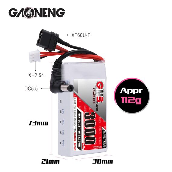 Аккумулятор GNB 2S 3000mAh 5C LiPo для очков Skyzone / Fatshark (XT60 / XT30, DC5.5), Разъем: XT60, изображение 3в магазине iDrone Аккумулятор GNB 2S 3000mAh 5C LiPo для очков Skyzone / Fatshark (XT60 / XT30, DC5.5), Разъем: XT60, изображение 3