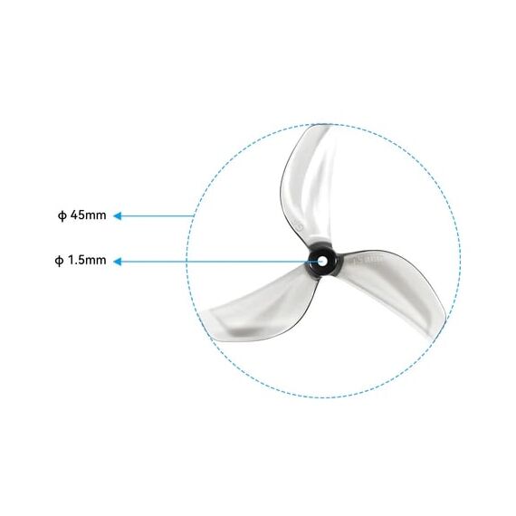 Пропеллеры Gemfan 45мм 3-лопастные 1,5мм (Clear grey, 2L + 2R), изображение 2