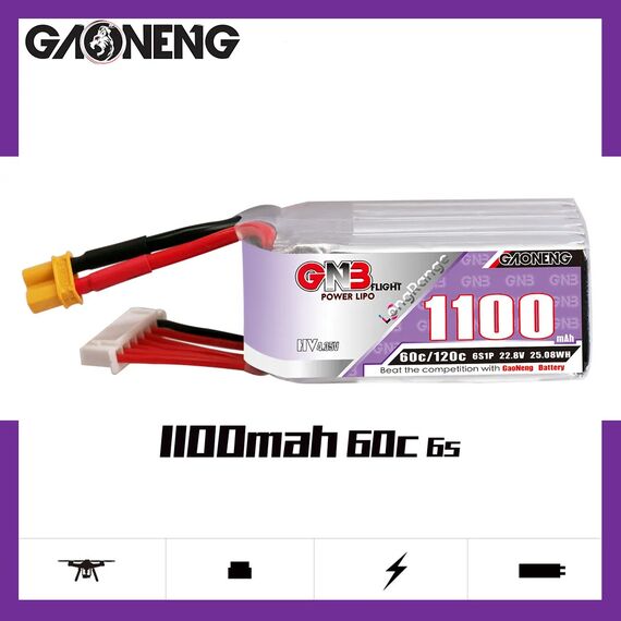 Аккумулятор GNB 6S 1100mAh 60C LiHV LongRange (XT30)