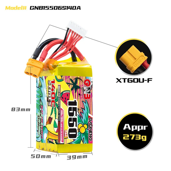 Аккумулятор GNB 6S 1550mAh 140C LiPo (XT60), изображение 4