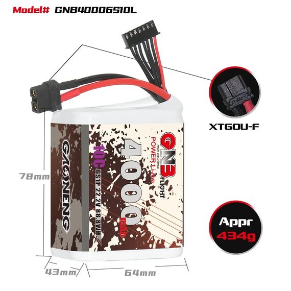 Аккумулятор GNB 6S 4000mAh 10C Li-ion (Lithium Ion 21700, XT60), изображение 4