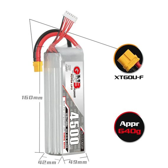 Аккумулятор GNB 6S 4500mAh 120C LiPo (XT60), изображение 2