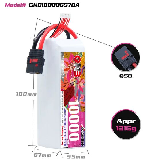 Аккумулятор GNB 6S 10000mAh 70C LiPo (XT90), изображение 2